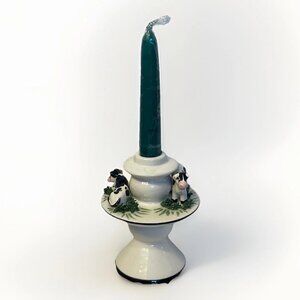 Vintage Cow Hand Painted L.A. Ceramics Candlestick Farmhouse Black N White 5.5"